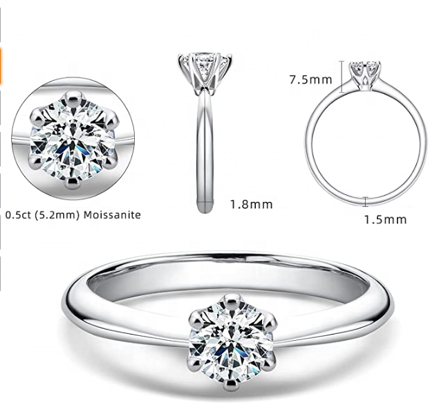 1.5ct Round Cut Moissanite Solitaire Engagement Ring
