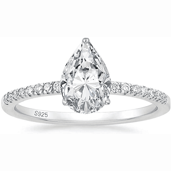 925 Silver 3CT Pear Shaped Moissanite Engagement Ring