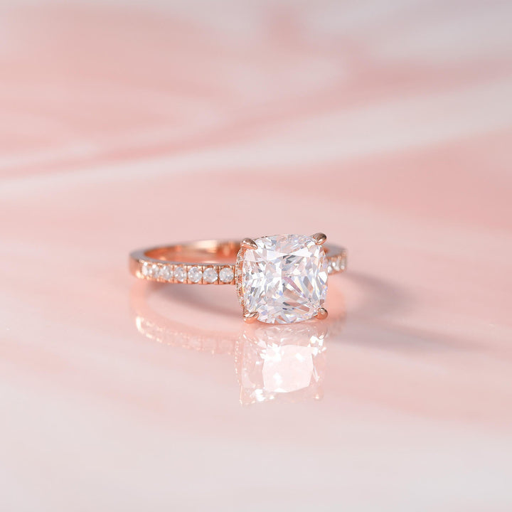 Rose Gold cushion cut ring with 3.5CT moissanite 