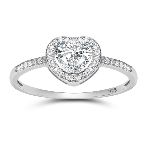 Affordable 925 silver heart shaped moissanite halo engagement ring