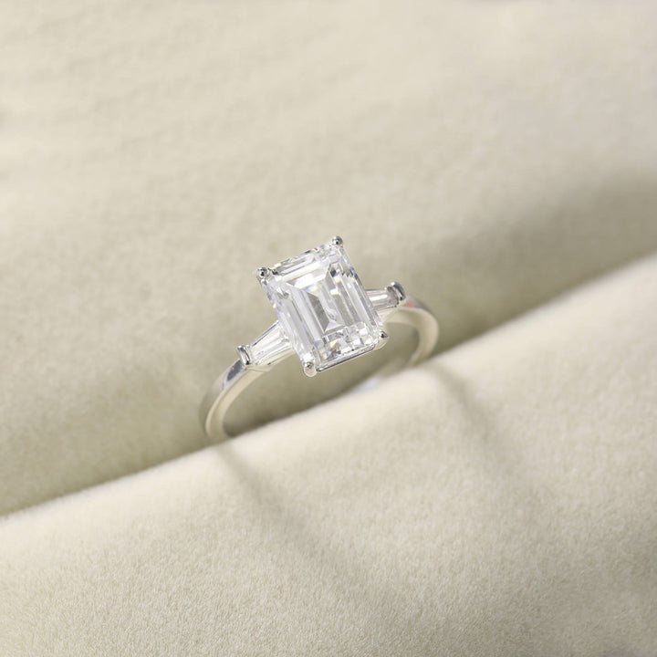 affordable emerald cut moissanite ring