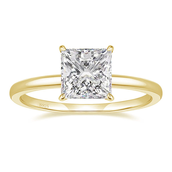 Gold 2.5ct princess cut solitaire moissanite engagement ring