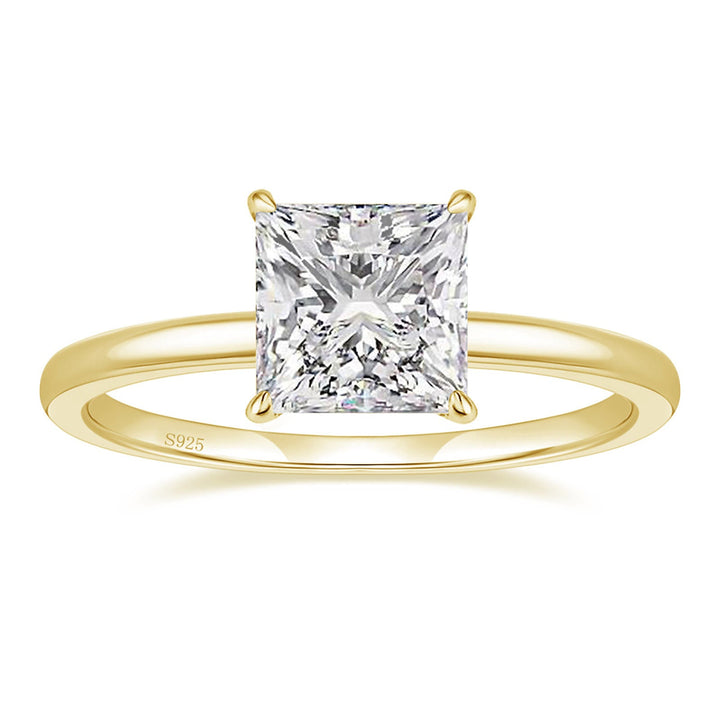 Gold 2.5ct princess cut solitaire moissanite engagement ring