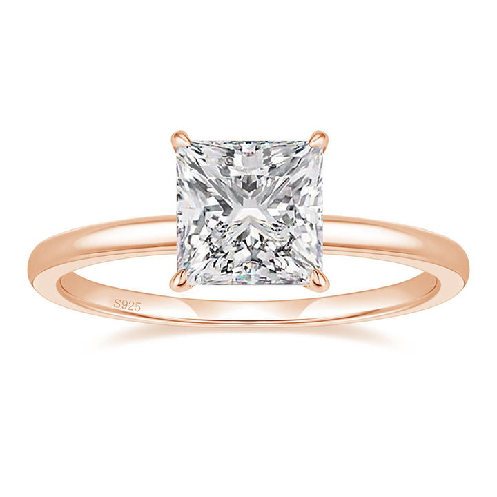 Rose gold 2.5ct princess cut solitaire moissanite engagement ring