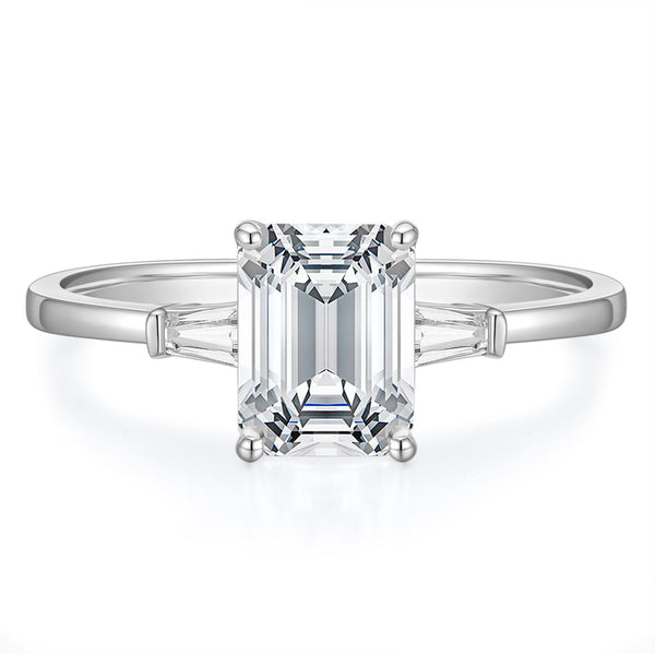 silver 3ct emerald cut moissanite engagement ring