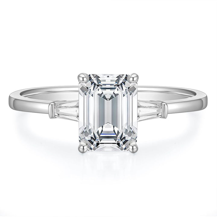 silver 3ct emerald cut moissanite engagement ring